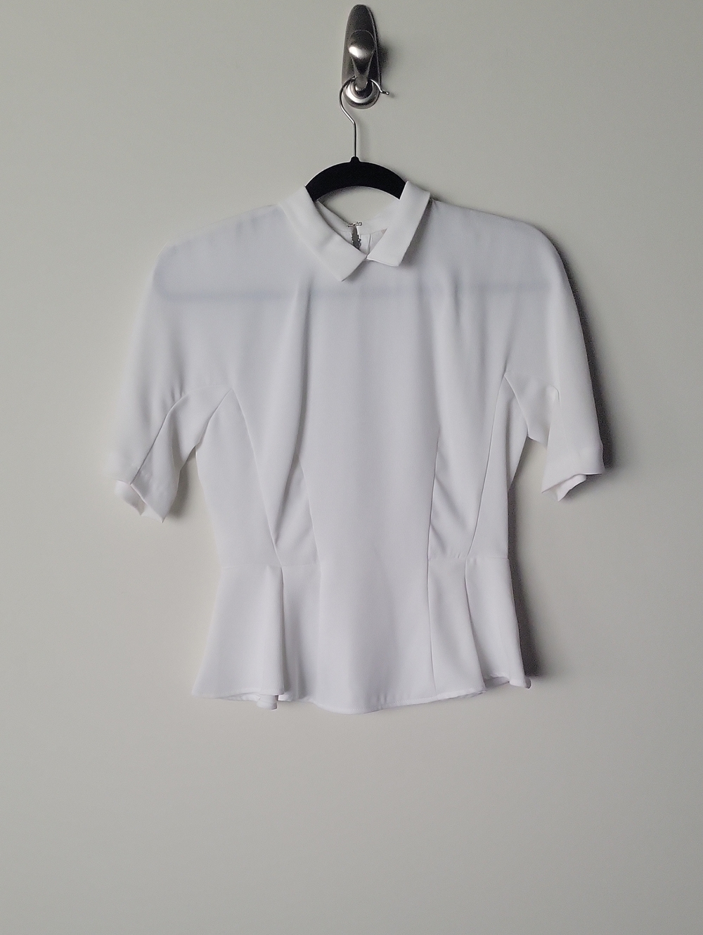 H&M White High Neck Modest Workwear Quiet Luxury Peplum Blouse Top Minimalist S